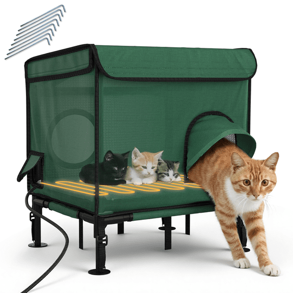 Erinnyees Weatherproof Heated Cat House: 3-in-1 Insulated Outdoor Winter Shelter with Safe Escape Door for Feral Cats