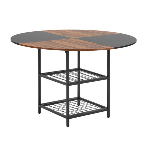 Erinnyees Wood Dining Table for 4, Round Kitchen Table with Storage Shelves, for Home Dining Room Kitchen Living Room(Only Table)
