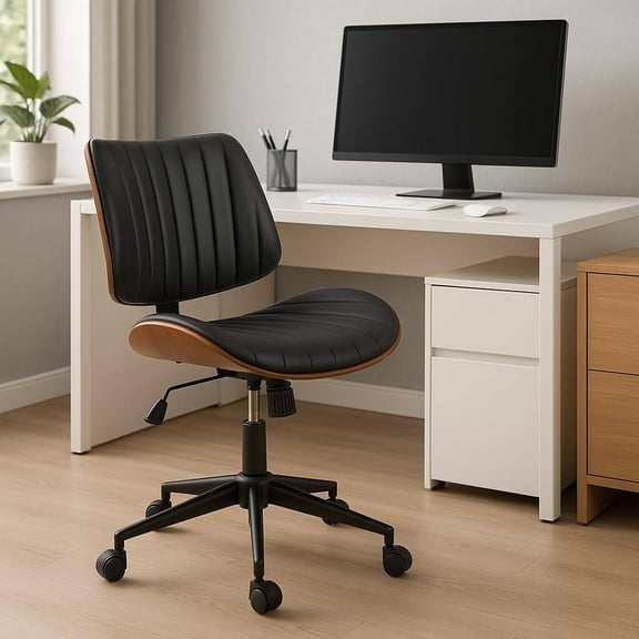 Erinnyees Wooden Office Desk Chair, Modern Armless Chairs, Armless, Adjustable Height, with Swivel Wheels for Small Spaces, Black