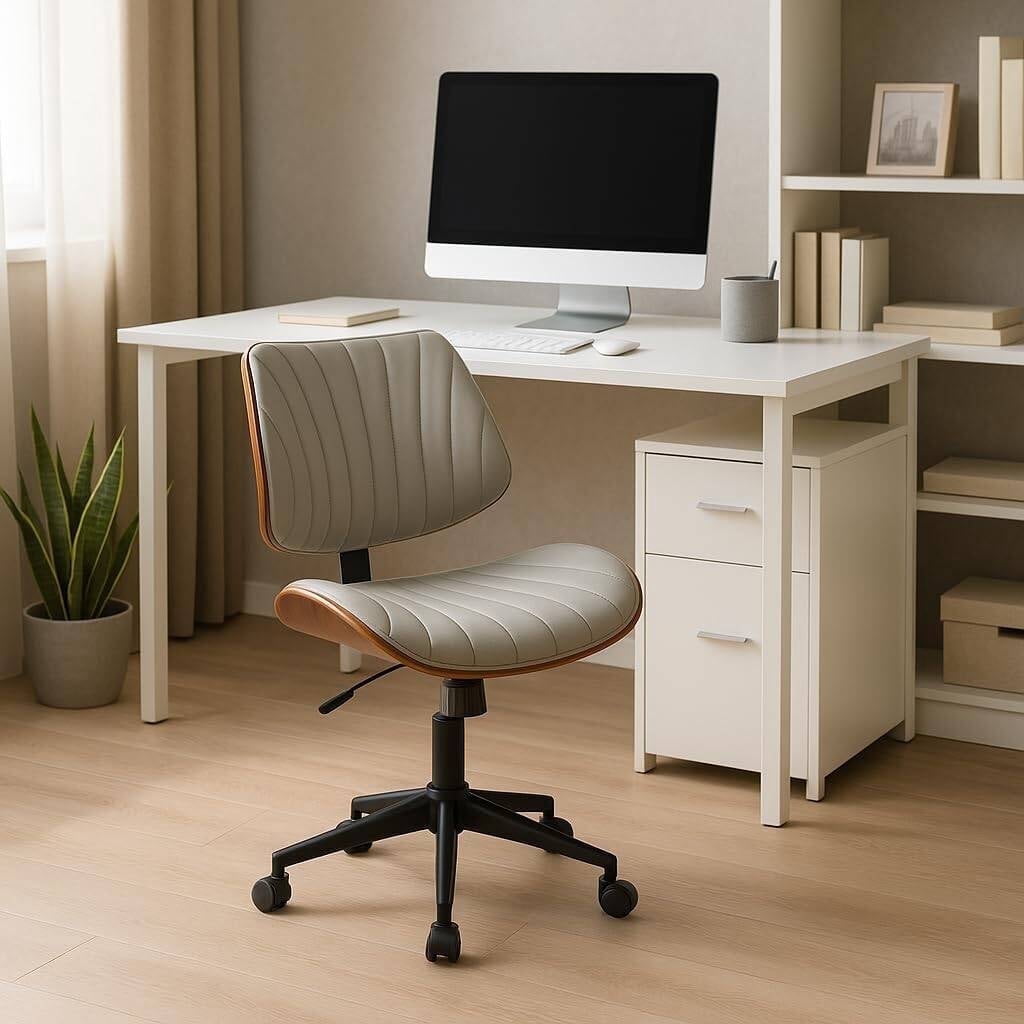 Erinnyees Wooden Office Desk Chair, Modern Armless Chairs, Armless, Adjustable Height, with Swivel Wheels for Small Spaces, Gray