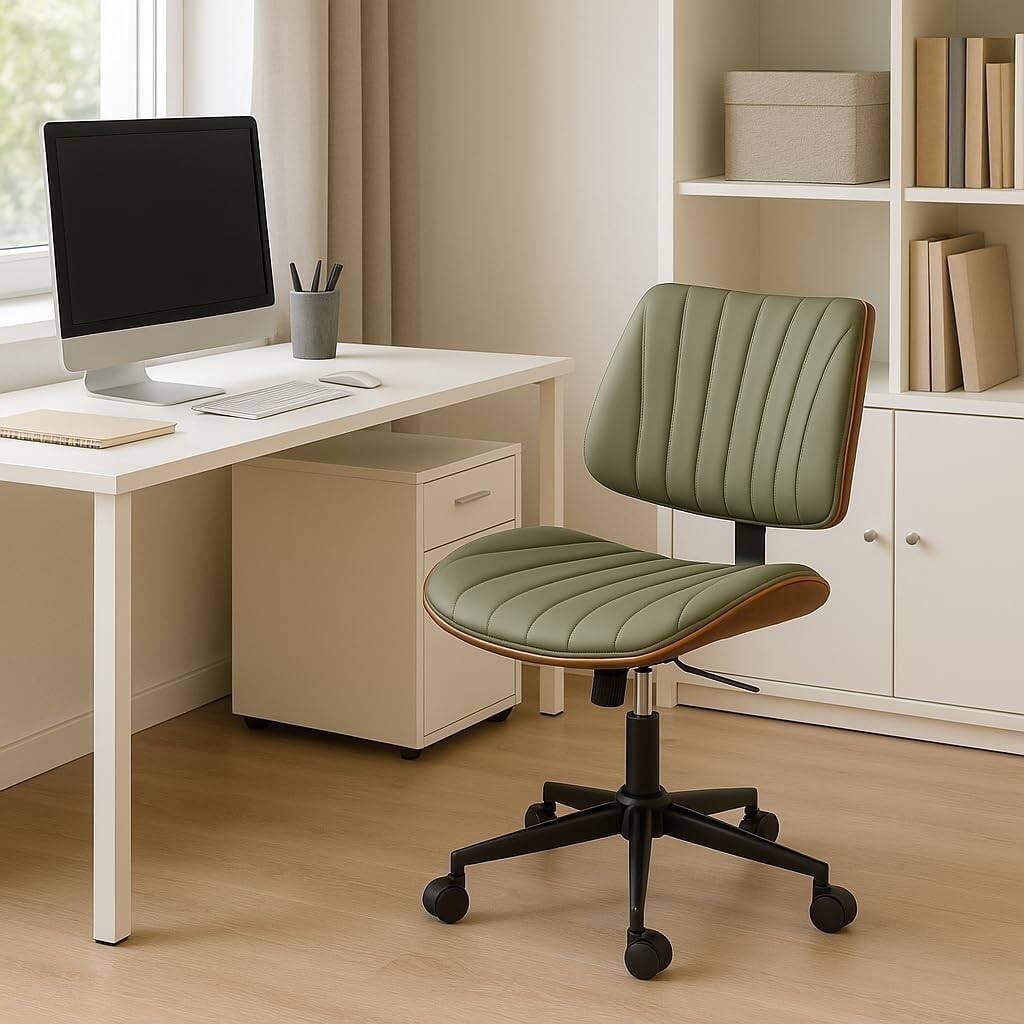 Erinnyees Wooden Office Desk Chair, Modern Armless Chairs, Armless, Adjustable Height, with Swivel Wheels for Small Spaces, Green