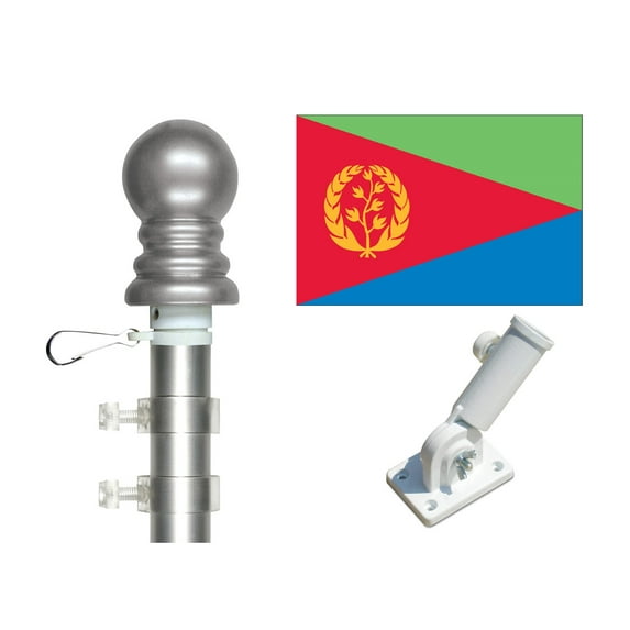 Eritrea 3'x5' Flag and Spinner Flagpole Set, Includes Flag, 6' Spinner Pole and Bracket