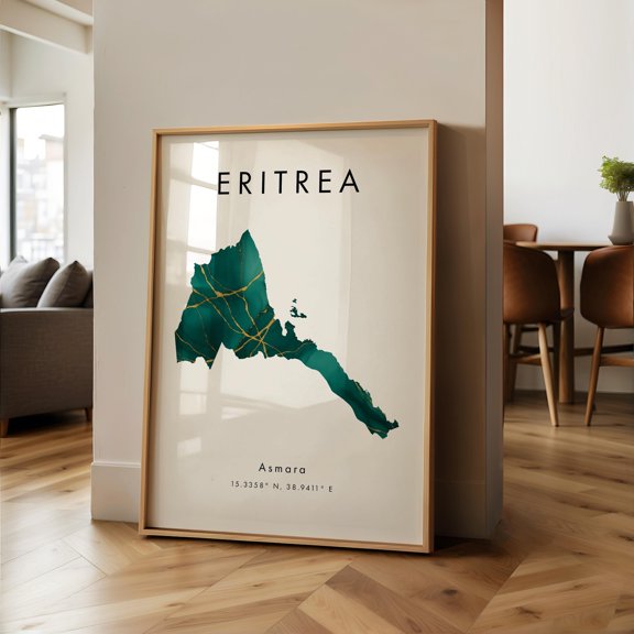 Eritrea Map PRINTED Poster Green and Gold Africa Wall Art Print Home Decor Geography Map Gift Wallpaper