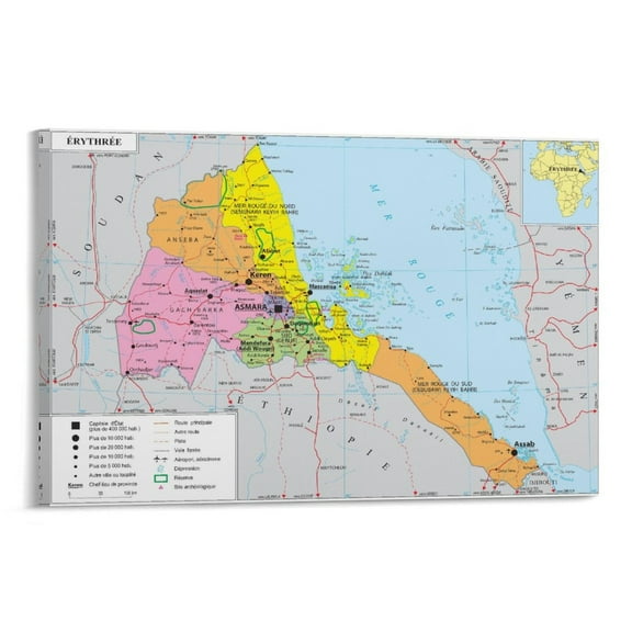 Eritrea Map Posters Painting On Canvas Wall Art Poster Scroll Picture Print Living Room Walls Decor Home Posters 08x12inch(20x30cm)