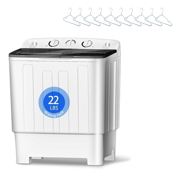 Erivess Portable Twin Tub Washing Machine, 22 lbs Capacity with Drain Pump & Free Dry Rack, Semi-Automatic for Dorms, Apartments
