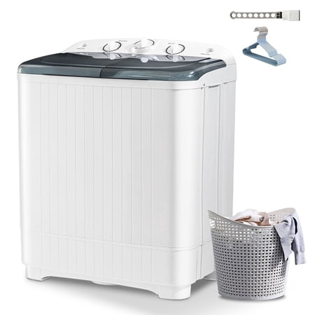 Erivess Portable Twin Tub Washing Machine, 20 lbs Wash & 10 lbs Spin Capacity, with Drain Pump & Free Dry Rack, Semi-Automatic for Dorms, Apartments