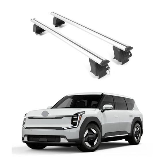 Erkul 220lbs Roof Rack Cross Bars for Kia EV9 2024-2025 | Aluminum Crossbars with Anti Theft Lock for Rooftop | Compatible with Bare/Naked Roofs - Silver