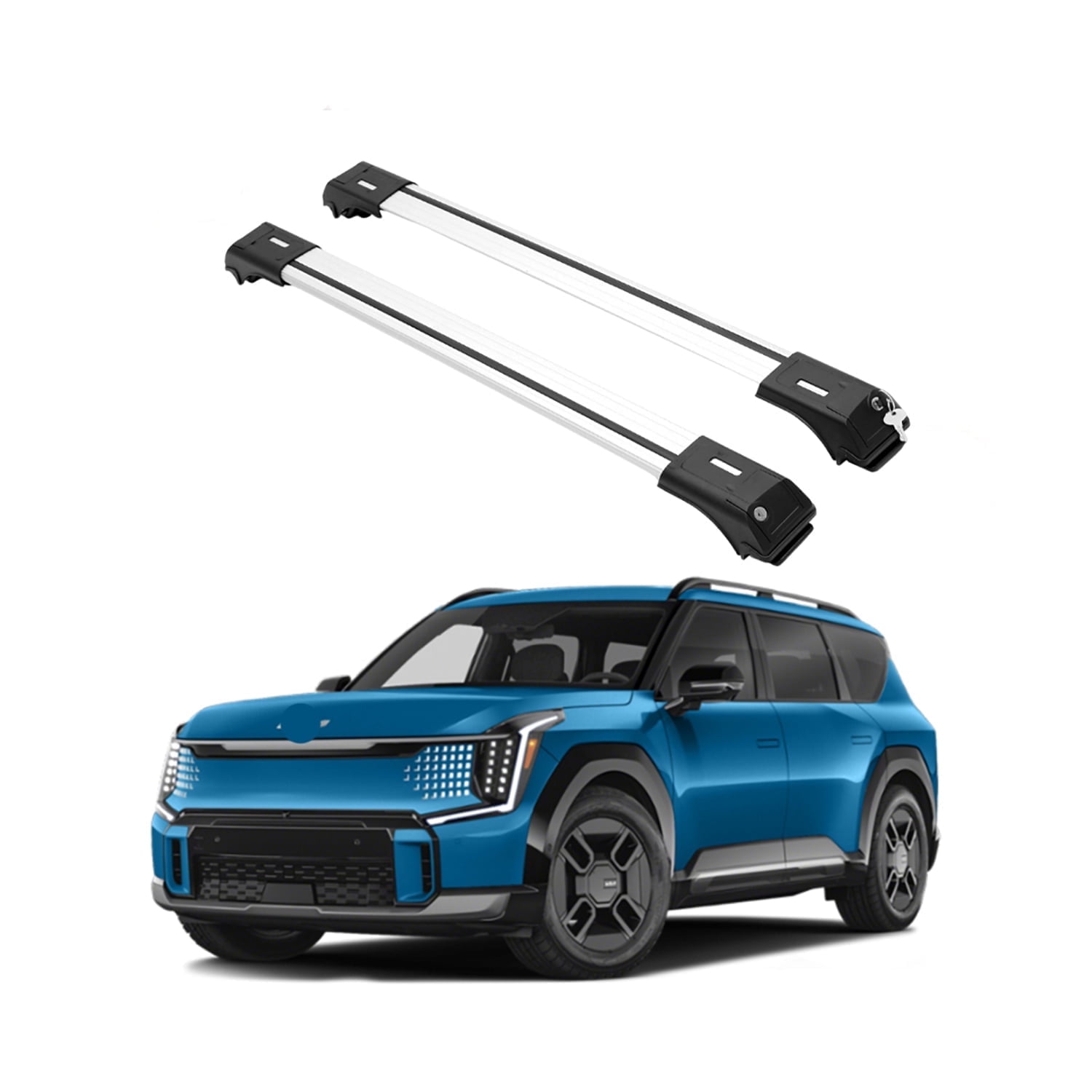 Erkul 220lbs Roof Rack Cross Bars for Kia EV9 2024-2025 GT-Line | Aluminum Crossbars with Anti-Theft Lock for Rooftop with Raised Rails | Not Compatible with Sunroof - Silver