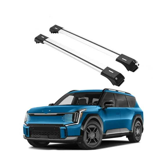Erkul 220lbs Roof Rack Cross Bars for Kia EV9 2024-2025 GT-Line | Aluminum Crossbars with Anti-Theft Lock for Rooftop with Raised Rails | Not Compatible with Sunroof - Silver