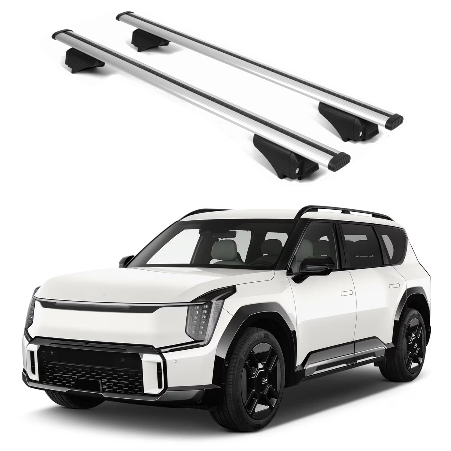 Erkul 220lbs Roof Rack Cross Bars for Kia EV9 2024-2025 GT-Line | Aluminum Crossbars with Anti-Theft Lock for Rooftop with Raised Rails | Silver