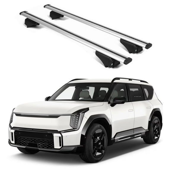 Erkul 220lbs Roof Rack Cross Bars for Kia EV9 2024-2025 GT-Line | Aluminum Crossbars with Anti-Theft Lock for Rooftop with Raised Rails | Silver