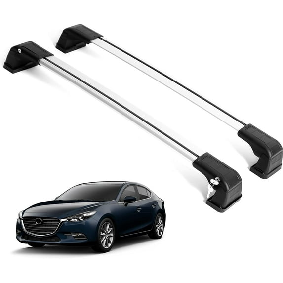 Erkul Heavy Duty 220 lbs Roof Rack Cross Bars for Mazda 6 2010-2022 | Aluminum Crossbars with Anti Theft Lock for Rooftop | Compatible with Fixed Points Roofs - Silver