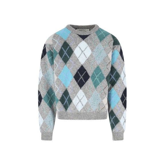 Erl Grey Multicolor Argyle Pattern Knit Sweater (Men's)