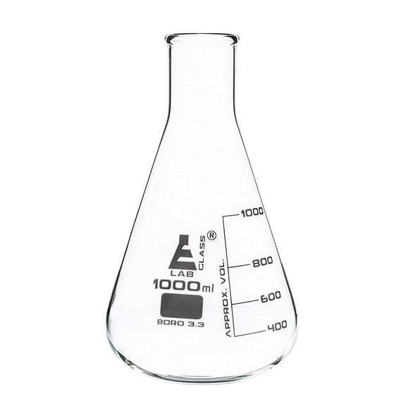 Erlenmeyer Flask, 1000mL - Borosilicate Glass - Narrow Neck Flasks, Conical Flasks, Glass Flasks - Eisco Labs