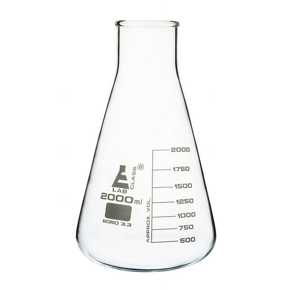 Erlenmeyer Flask, 2000ml - Borosilicate Glass - Wide Neck, Conical Shape - White Graduations - Eisco Labs