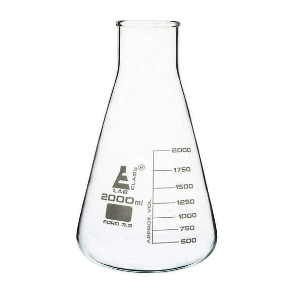 Erlenmeyer Flask, 2000ml - Borosilicate Glass - Wide Neck, Conical Shape - White Graduations - Eisco Labs