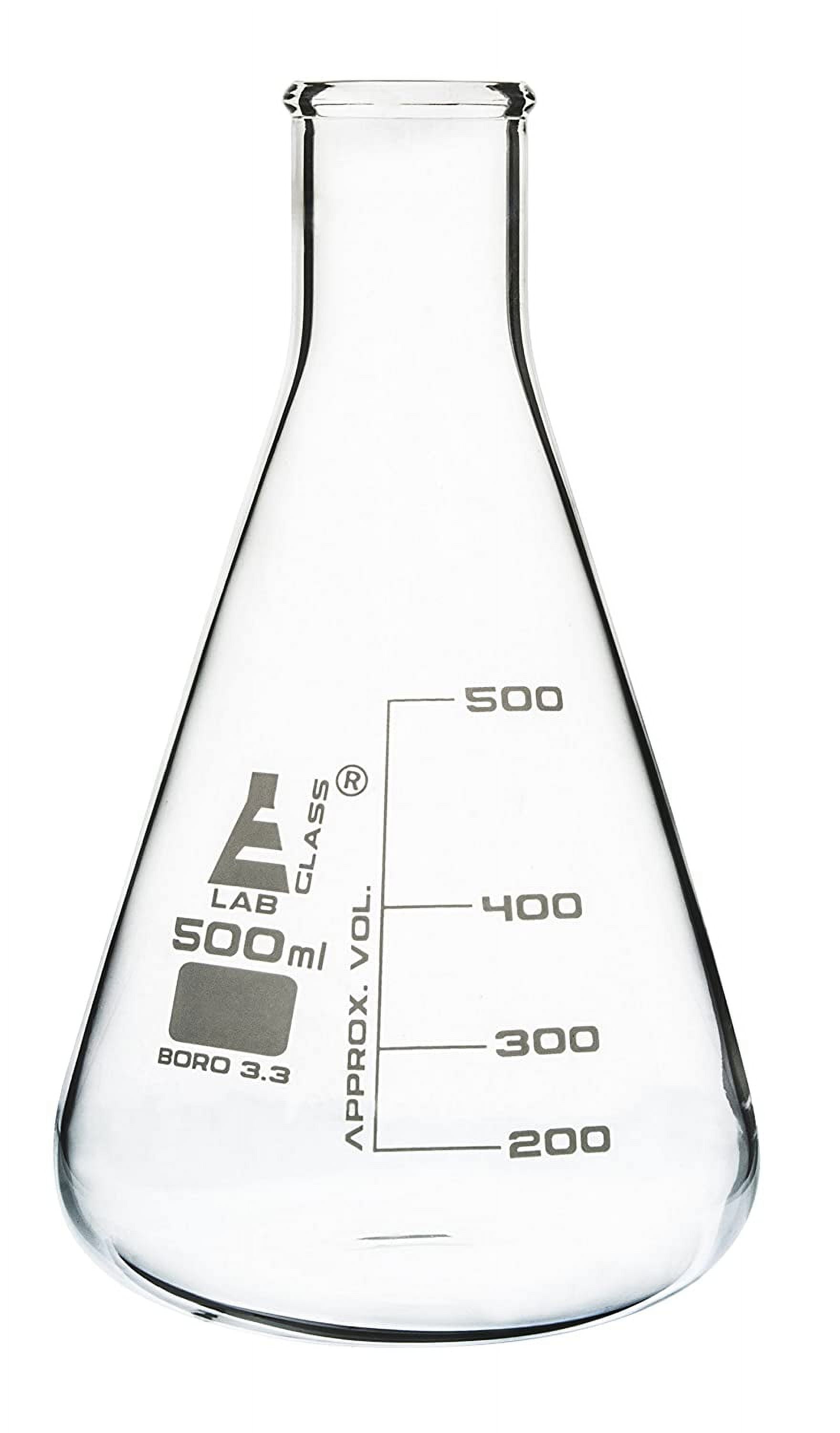 Erlenmeyer Flask, 500mL - Borosilicate Glass - Narrow Neck Flasks, Conical Flasks, Glass Flasks - Eisco Labs