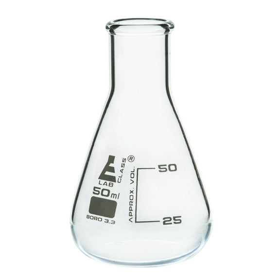 Erlenmeyer Flask, 50mL - Borosilicate Glass - Narrow Neck Flasks, Conical Flasks, Glass Flasks - Eisco Labs