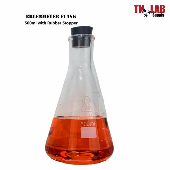Erlenmeyer Flask Borosilicate Glass Conical 500ml w-Rubber Stopper