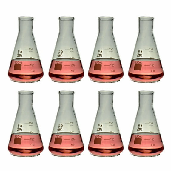 Erlenmeyer Flask Borosilicate Glass Conical Flask 250ml 8-Pack