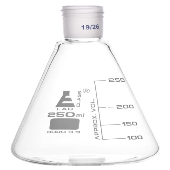 Erlenmeyer Flask with 19/26 Joint, 250ml Capacity, 50ml Graduations, Interchangeable Screw Thread Joint, Borosilicate Glass - Eisco Labs