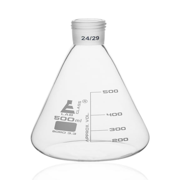 Erlenmeyer Flask with 24/29 Joint, 500ml - 100ml White Graduations - Interchangeable Screw Thread Joint - Borosilicate Glass - Eisco Labs