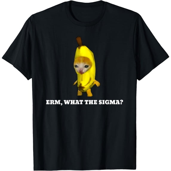 Erm, What Sigma? Cat banana meme T-Shirt,Military Green color,size L