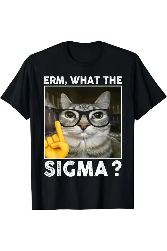 Erm What The Sigma Feline Meme Funny Cat With Sunglasses Humor Unisex T-Shirt, up to Size 5XL