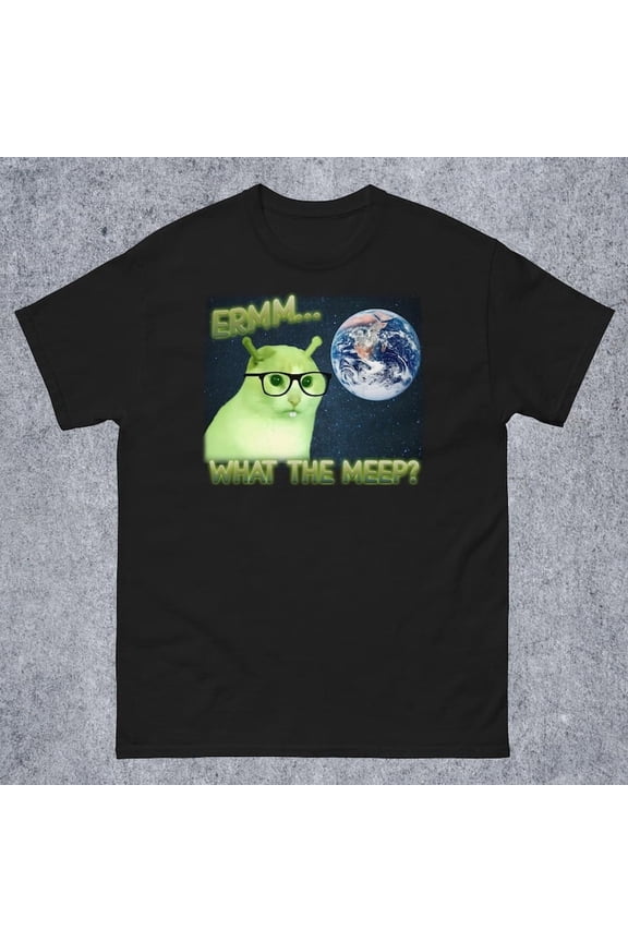 Erm What the Meep Funny Alien Cat Meme Tee Shirt Gift for Woman and Man, Brainrot T-shirt, Silly Cats Tshirt, Oddly Specific Dank Memes Tees