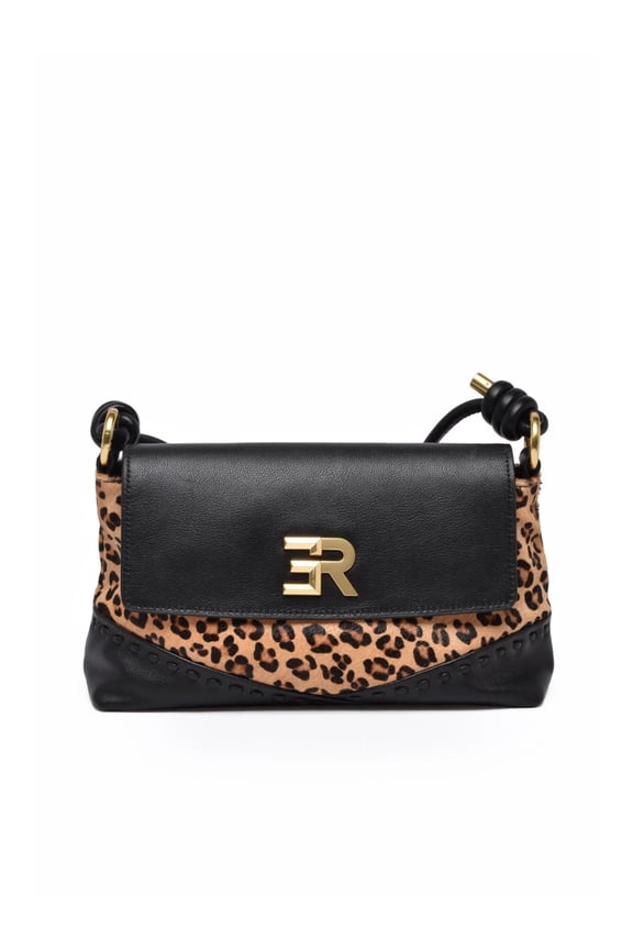 Women's Alicia Cavallino Shoulder Bag With Leopard Pony Print Black