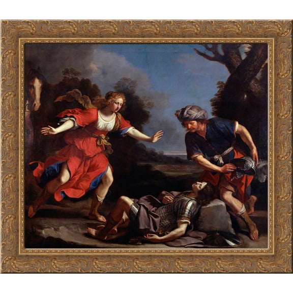 Erminia Finding the Wounded Tancred 24x20 Gold Ornate Wood Framed Canvas Art by Guercino