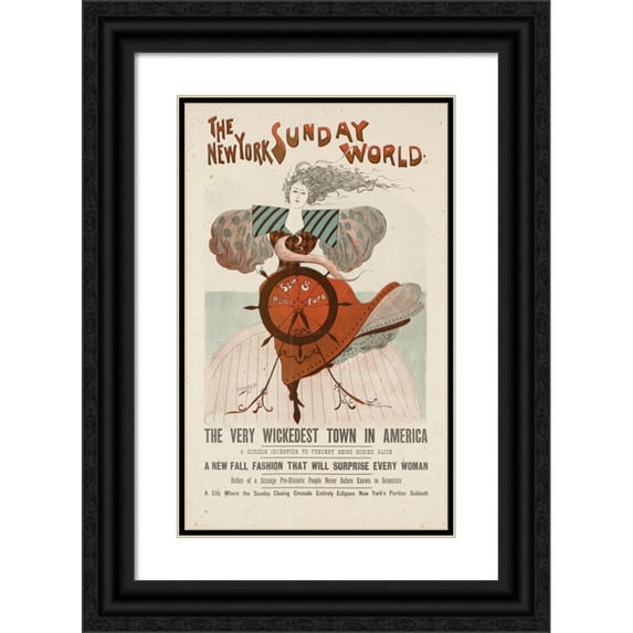 Ernest Haskell 11x14 Black Ornate Wood Framed Double Matted Museum Art Print Titled: The New York Sunday World (1896)