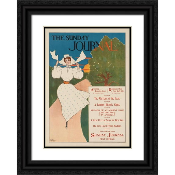 Ernest Haskell 14x18 Black Ornate Wood Framed Double Matted Museum Art Print Titled - The Sunday Journal (1896)