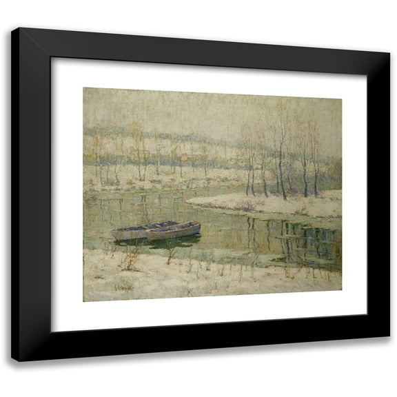 Ernest Lawson 14x12 Black Modern Framed Museum Art Print Titled - Spring Thaw (circa 1910)