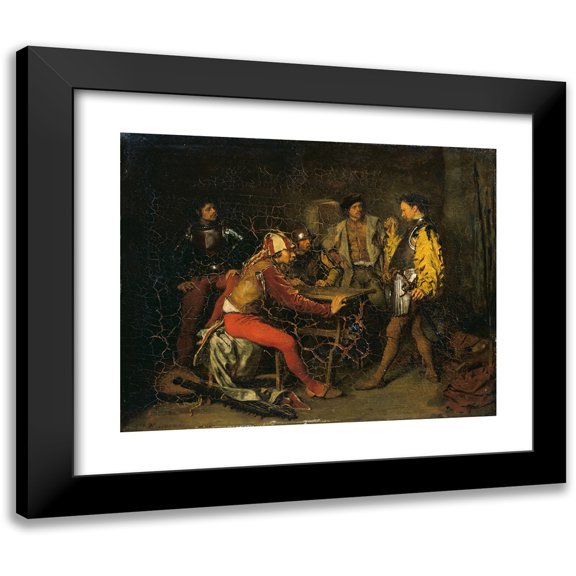 Ernest Meissonier 14x12 Black Modern Framed Museum Art Print Titled - The Guard Room (Probably 1847)