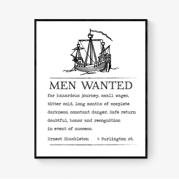 Ernest Shackleton Art Help Wanted Ad Ship Sketch Inspirational Adventure Expedition Wall Art