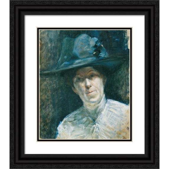 Ernestine von Hüttenbrenner 15x17 Black Ornate Wood Framed Double Matted Museum Art Print Titled - Lady with a Blue Hat (1921)