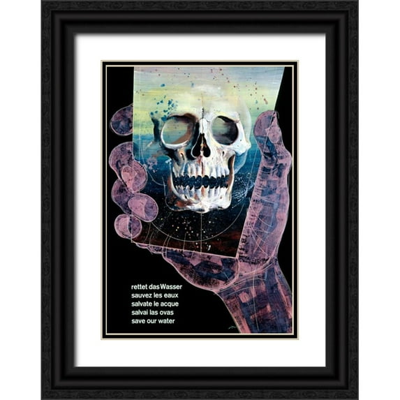 Erni, Hans 23x32 Black Ornate Wood Framed with Double Matting Museum Art Print Titled - Rettet das Wasser