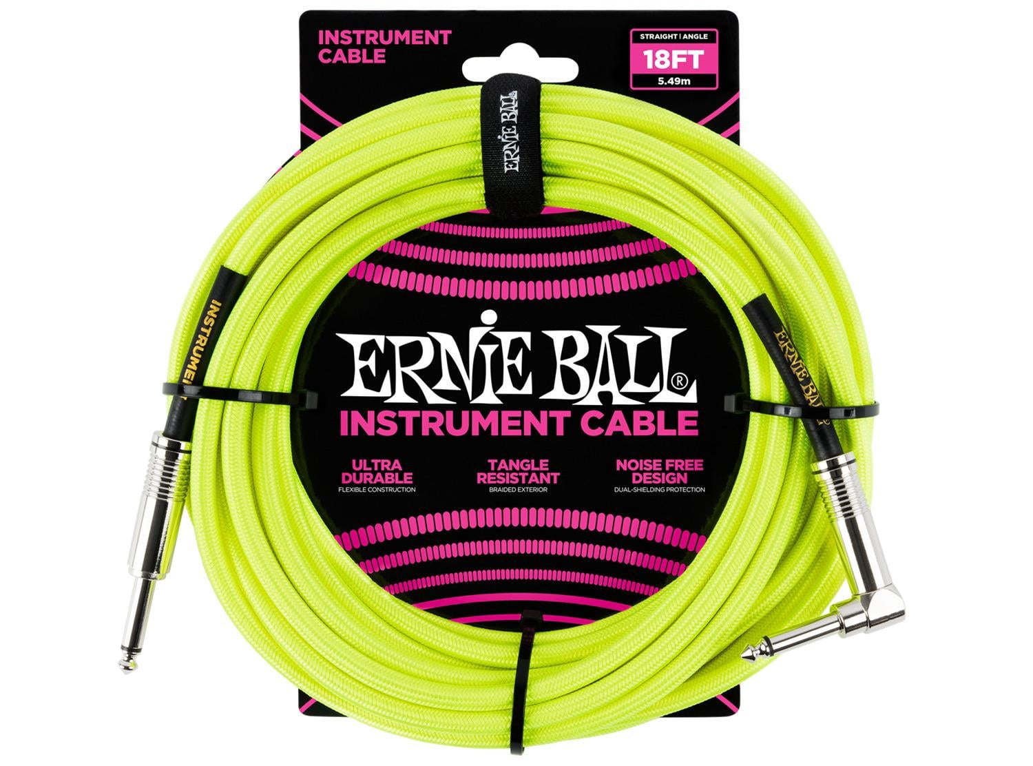 Ernie Ball 18' Braided Straight / Angle Instrument Cable Neon - Yellow