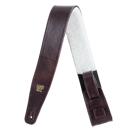 Ernie Ball 2.5" Adjustable Italian Leather Guitar Strap, Fur Padding Chestnut