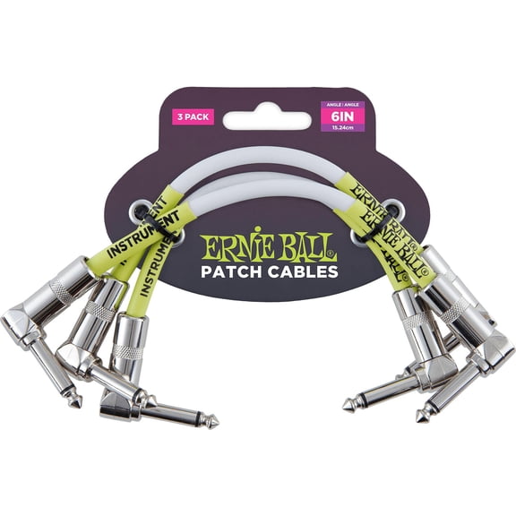 Ernie Ball 6" Angle Patch Jumper Cable, 3-Pack, White