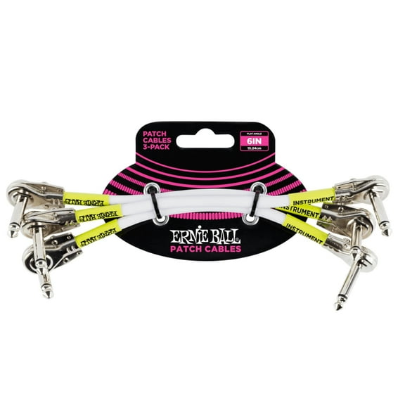 Ernie Ball 6" Flat Angle / Flat Angle Patch Cable 3-Pack - White