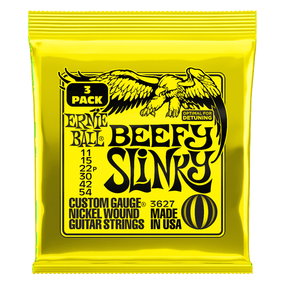 Ernie Ball Beefy Slinky Nickel Wound Electric Guitar Strings, 11-54 Gauge, 3 Pack