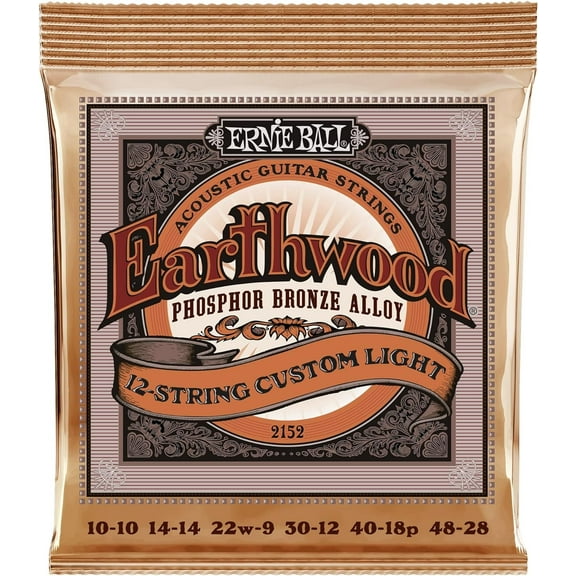 Ernie Ball Custom Light Earthwood Phosphor Bronze 12-String Acoustic Guitar Strings 10-48 Gauge
