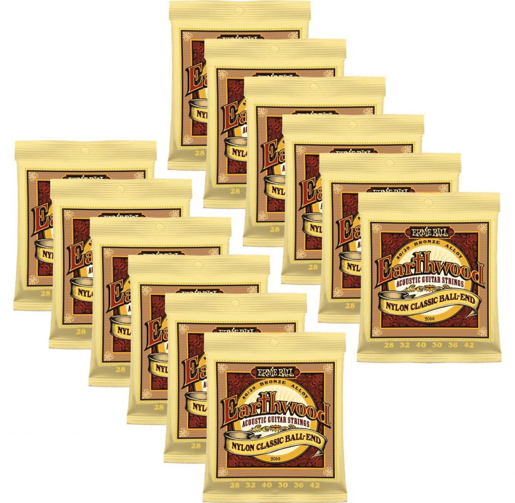 Ernie Ball Earthwood 80/20 Bronze Nylon Ball End Guitar Strings, Lot/12, P02069^12