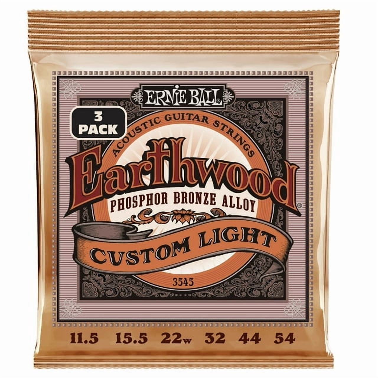 Ernie Ball Earthwood Custom Light Phosphor Bronze Acoustic Guitar Strings 3 Pack - 11.5-54 Gauge