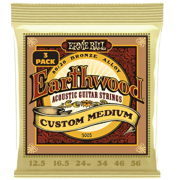 Ernie Ball Earthwood Custom Medium 80/20 Bronze Acoustic Guitar Strings 3 Pack 12.5-56 Gauge