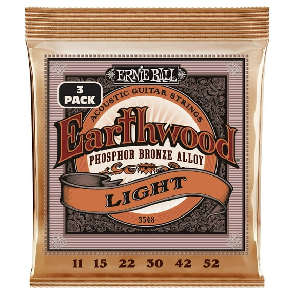Ernie Ball Earthwood Light Phosphor Bronze Acoustic Guitar Strings 3 Pack - 11-52 Gauge