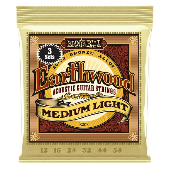 Ernie Ball Earthwood Medium Light 80/20 Bronze Acoustic Guitar Strings 3 Pack - 12-54 Gauge