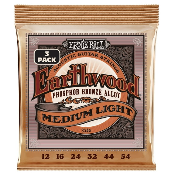 Ernie Ball Earthwood Medium Light Phosphor Bronze Acoustic Guitar Strings 3 Pack - 12-54 Gauge